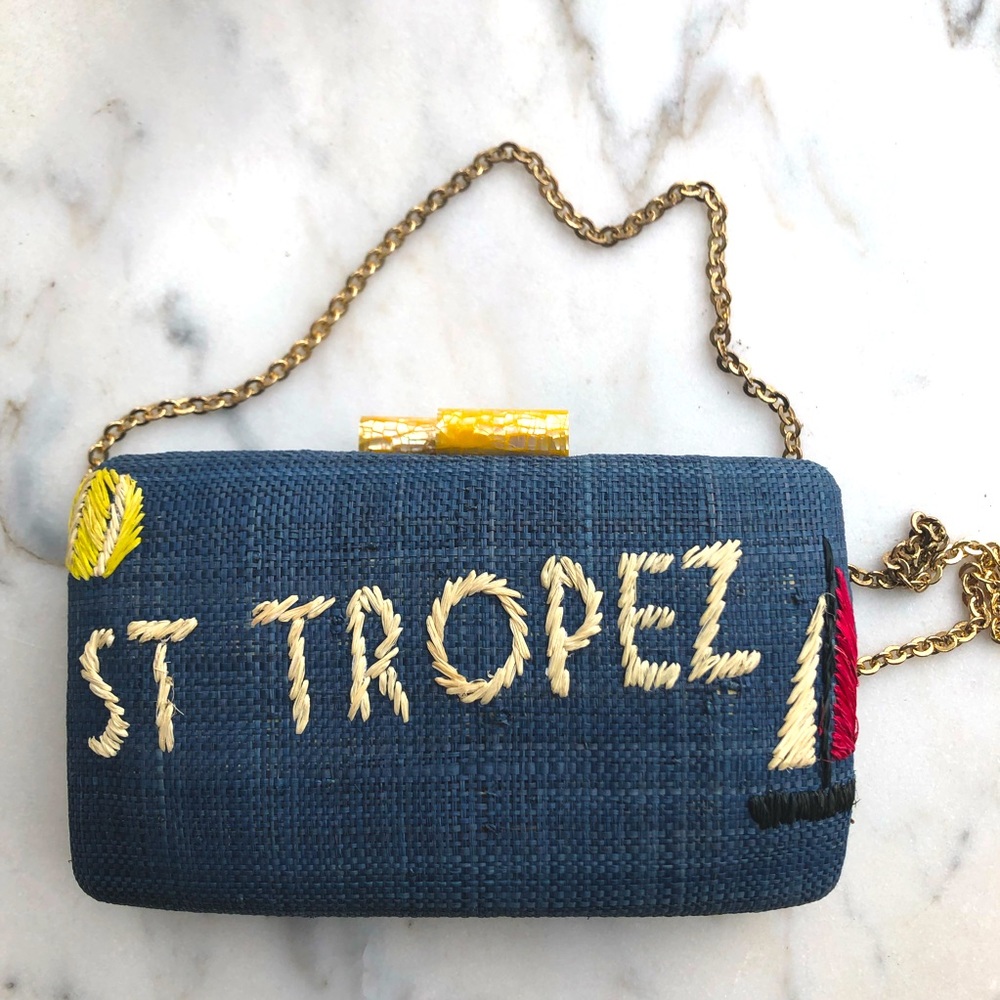 Kayu St. Tropez Blue Straw Clutch